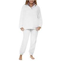 hotojiny Women's Fleece Pajamas Sets 2 Piece Long Sleeve Hoodies and Pants Set Loungewear Warm Fuzzy Sleepwear for Winter