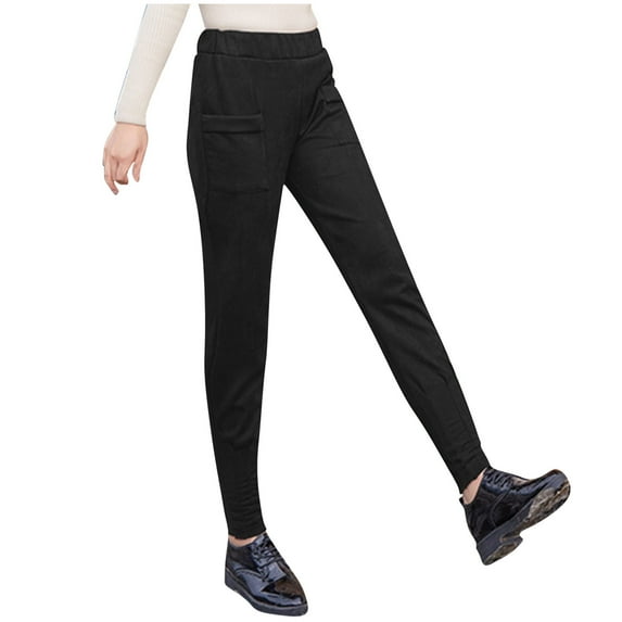 hotojiny Women's Fleece Pants Winter Thermal Elastic Waist Casual Pants Warm Tapered Business Work Trousers with Pockets