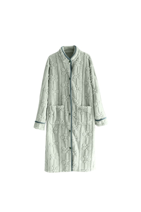 Women's Fleece Robe Cute Long Sleeve Button Down Nightshirt with Pockets Fall Winter Nightgown Fuzzy Pajama Dress Sleepwear