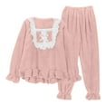 thumbnail image 1 of hotojiny Women's Fluffy 2 Piece Pajamas Set Soft Cute Lace Ruffle Hem Pullover with Pj Bottoms Winter Sleepwear Plush Fuzzy Loungewear, 1 of 7