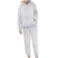 thumbnail image 1 of hotojiny Women's Fluffy Pajamas Set Fleece Sherpa Hooded Pullover with Pants Set Plush Sleepwear 2 Piece Pjs Set Fall Winter Outfit, 1 of 7