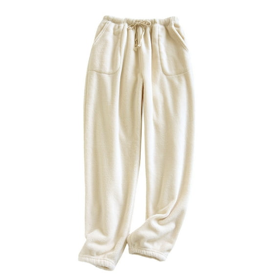 hotojiny Women's Fuzzy Pajama Pants for Autumn Winter Drawstring Loose Soft Sleepwear Warm Fleece Loungewear with Pockets