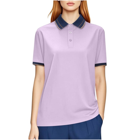 hotojiny Women's Golf Shirt Plus Size Short Sleeve Collar Button Tops Lightweight Loose Athletic Work Business Tee Clothes