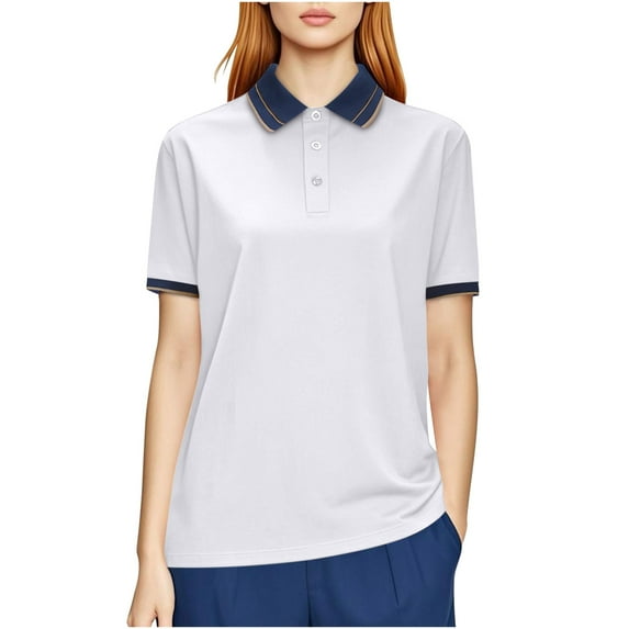 hotojiny Women's Golf Shirt Plus Size Short Sleeve Collar Button Tops Lightweight Loose Athletic Work Business Tee Clothes
