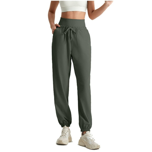 hotojiny Women's Joggers High Waist Tapered Pants with Pockets Elastic Drawstring Trousers for Yoga Travel Casual