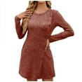 thumbnail image 1 of hotojiny Women's Knit Sweater Dress Elegant Long Sleeve Casual Dress with Pockets Trendy Button Crewneck Dress, 1 of 6