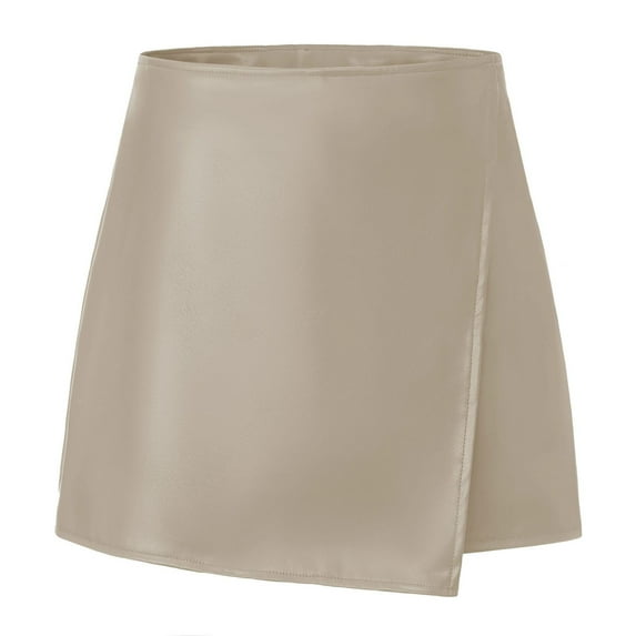 hotojiny Women's Leather Mini Skirts High Waisted Side Slit Bodycon A-Line Short Skirts Trendy Outfit PU Party Clubwear