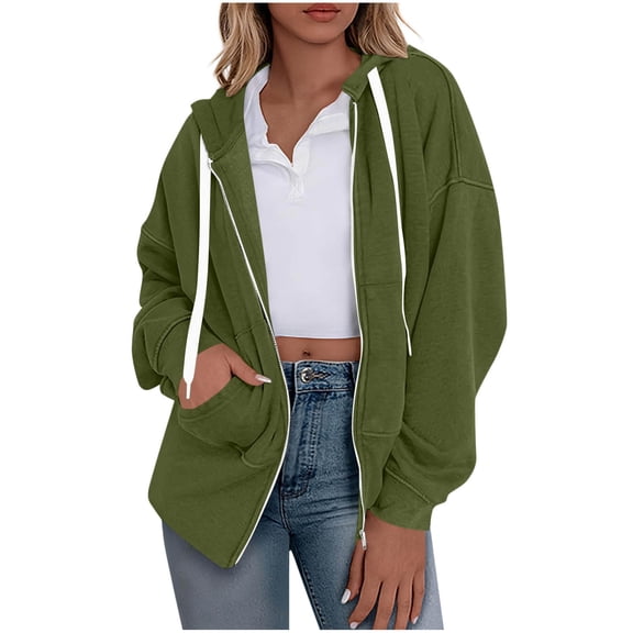 hotojiny Women's Lightweight Jacket Full Zip Hooded Winter Coat Casual Long Sleeve Oversized Sweatshirts with Pockets