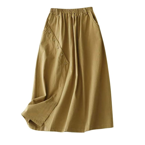 hotojiny Women's Linen Maxi Skirts Lounge Vacation Beach Travel Skirts Casual A-Line Flowy Long Skirts with Pockets