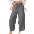 thumbnail image 1 of hotojiny Women's Linen Pants Loose Comfy Wide Leg Cropped Pants Lightweight Drawstring Elastic Waist Casual Beach Trousers, 1 of 7