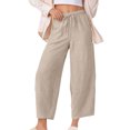 thumbnail image 1 of hotojiny Women's Linen Pants Loose Comfy Wide Leg Cropped Pants Lightweight Drawstring Elastic Waist Casual Beach Trousers, 1 of 7