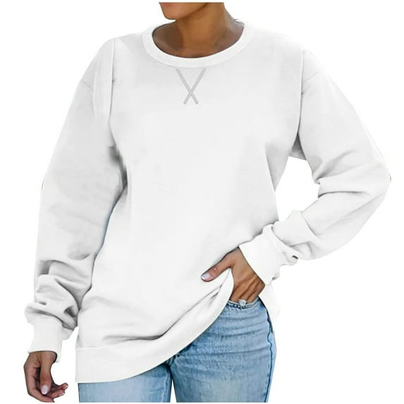 hotojiny Women's Long Sleeve Crewneck Sweatshirts Solid Color Casual Loose Lightweight Pullover Fall Clothes for Women 2050 Womens Clothes