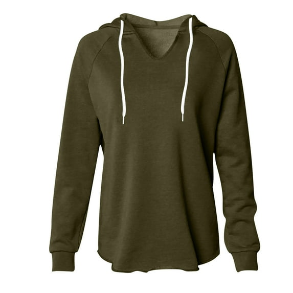 hotojiny Women's Long Sleeve Hoodies Fall Casual V Neck Drawstring Sweatshirt Loose Lightweight Pullover Tops Trendy Clothes