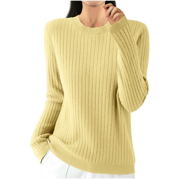hotojiny Women's Long Sleeve Shirts Casual Knitted Crewneck Ribbed Tops Fall Fashion Lounge Lightweight Blouse