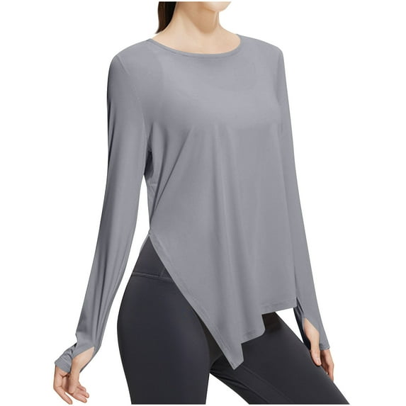 hotojiny Women's Long Sleeve Workout Shirts Lightweight Running Hiking Gym Tops Casual Loose Crewneck Athletic Tee Shirt