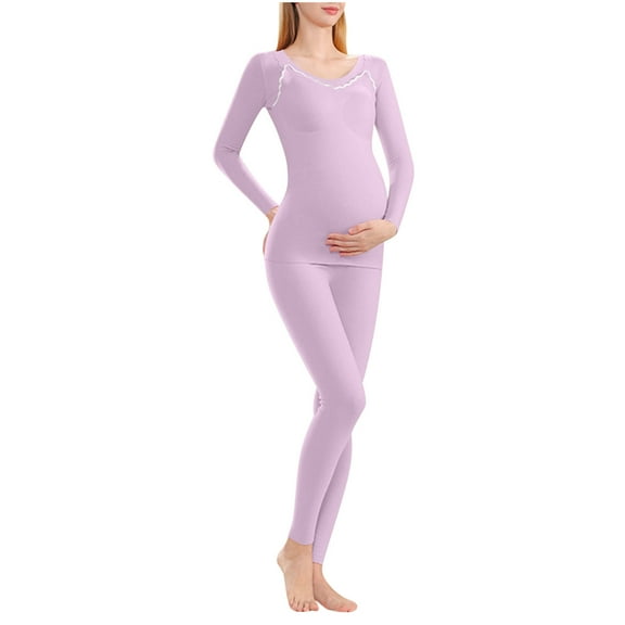 hotojiny Women's Maternity Lounge Set Soft Comfy Long Sleeve Bodycon Slim Sleep Tee Tops and Leggings Pants 2 Piece Outfits