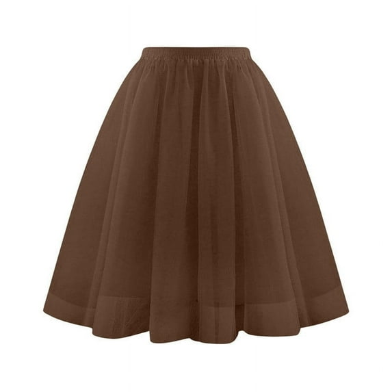 hotojiny Women's Mesh Skirt Summer Trendy Clothes Fashion High Waist Ruffle Hem A-Line Wedding Party Skirt