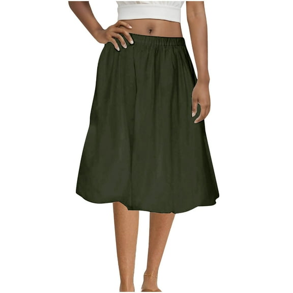 hotojiny Women's Midi Skirts Casual Pleated Ruffle Low Waisted Skirt 2025 Summer Fashion Party Club Skirt