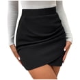 thumbnail image 1 of hotojiny Women's Mini Skirt Trendy Slim Wrap Ruched Pencil Skirts Elegant Cocktail Party Solid Color Skirt, 1 of 7
