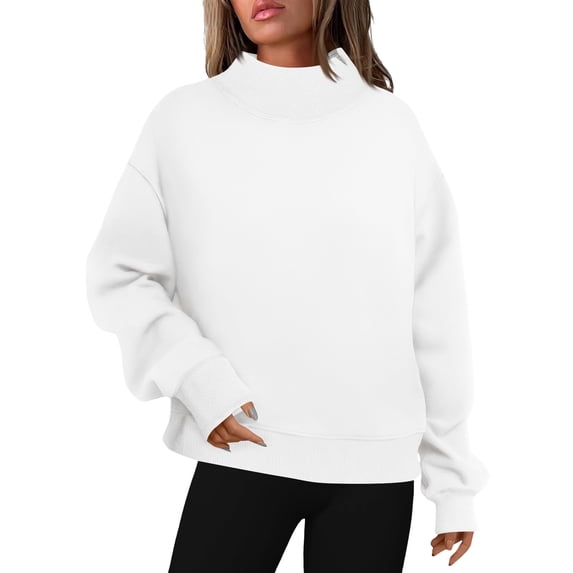 hotojiny Women's Mock Neck Sweatshirt Oversized Running Athletic Pullover Lightweight Solid Color Long Sleeve Warm Tops