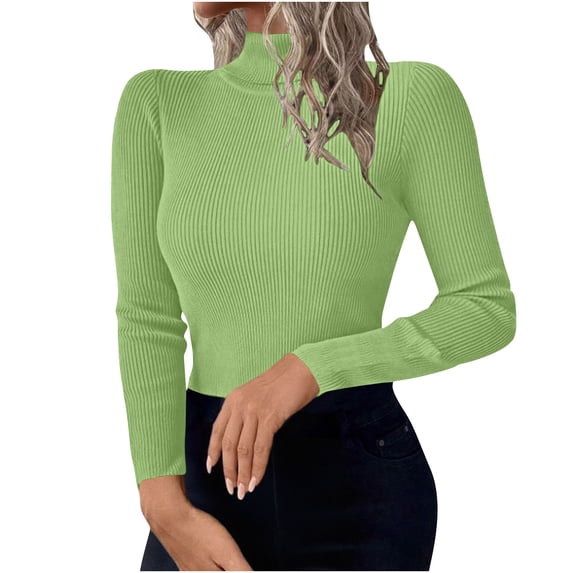 hotojiny Women's Mock Turtleneck Sweater Long Sleeve Ribbed Shirts Slim Fitted Undershirts Casual Basic Layering Jumper Tops(Green,Medium)