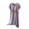 thumbnail image 1 of hotojiny Women's Nightgown with Built-In Bra Lightweight V Neck Sleepshirts Side Striped Sleep Dress Short Sleeve Sleepwear, 1 of 5