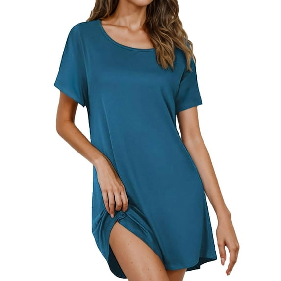 hotojiny Women's Nightgowns Summer Loose Short Sleeve Night Shirts for Women Soft Sleepwear Casual Crew Neck Sleep Dress