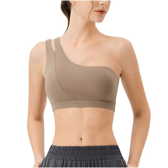 hotojiny Women's One-Off Shoulder Cropped Tops Trendy Casual Slim Yoga Workout Tops Soft Lightweight Pad Bra Shirts