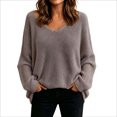 thumbnail image 1 of hotojiny Women's Oversized Sweaters Loose Fit V Neck off the Shoulder Sweater Long Sleeve Knit Pullover Spring Clothes Fashion Outfits(Gray,X-Small), 1 of 6