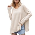 thumbnail image 1 of hotojiny Women's Oversized Sweaters V Neck Long Sleeve Casual Pullover Tops Loose Side Slit Fashion Knit Sweaters, 1 of 7