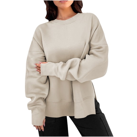 hotojiny Women's Oversized Sweatshirt Casual Boysfriend Side Slit Pullover Lightweight Long Sleeve Fall Clothes Top with Thumb Hole