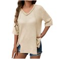 thumbnail image 1 of hotojiny Women's Oversized T Shirts Summer V Neck Half Sleeve Textured Tee Casual Loose Split Hem Tunic Tops, 1 of 5