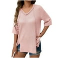 thumbnail image 1 of hotojiny Women's Oversized T Shirts Summer V Neck Half Sleeve Textured Tee Casual Loose Split Hem Tunic Tops, 1 of 6