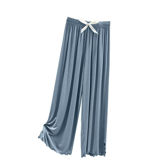 hotojiny Women's Pajama Pants Wide Leg Drawstring Lounge Comfy Pajama Bottoms Casual High Waisted Side Slit Sleepwear