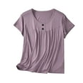 thumbnail image 1 of hotojiny Women's Pajama Tops Solid Color Crew Neck Button Pleated Sleep Shirt Casual Loose Short Sleeve Basic Tee Loungwear, 1 of 6