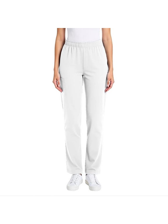 Women's Pants High Waist Pull on Work Casual Slacks Comfortable Straight Leg Stretchy Trousers with Pockets