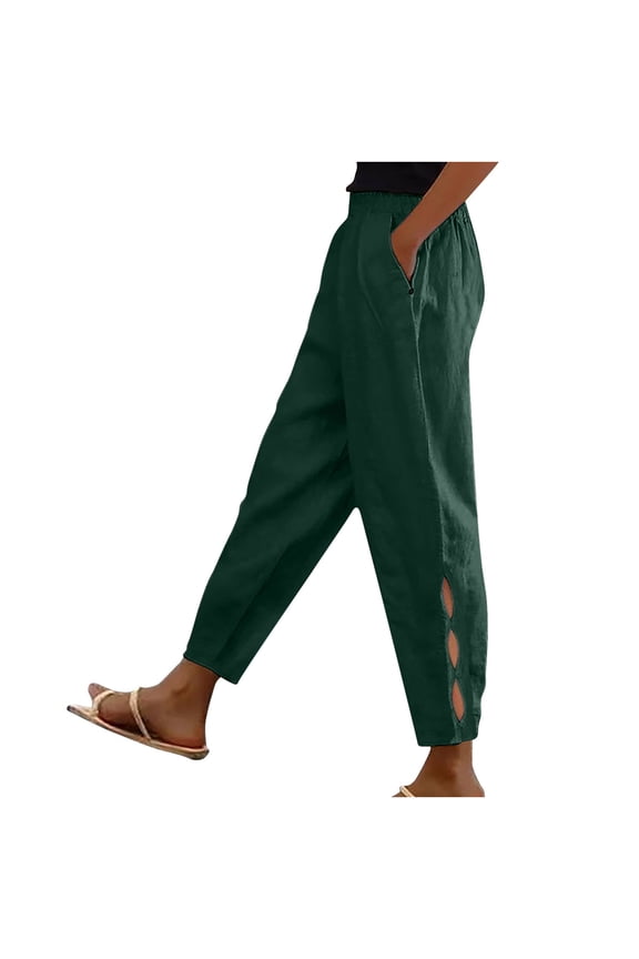 Women's Pants Lightweight Elastic Waist Hollow out Beach Trousers with Pockets Summer Casual Vaction Clothes