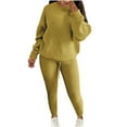 thumbnail image 1 of hotojiny Women's Plus Size 2 Piece Knitted Outfits Casual Long Sleeve Crewneck Tops with Slim Pants Lounge Outfits, 1 of 6