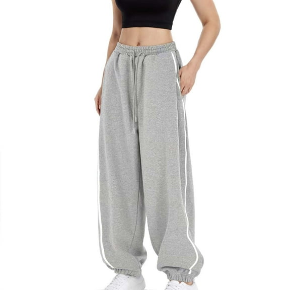 hotojiny Women's Plus Size Sweatpants Loose Wide Leg Lounge Pants High Waist Drawstring Baggy Workout Athletic Trousers with Pockets