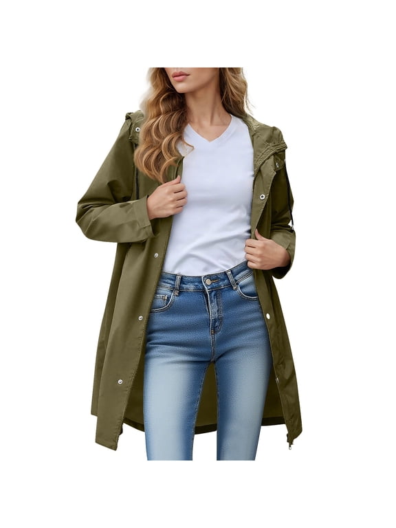 Women's Rain Jacket Lightweight Waterproof Windbreaker Raincoat Loose Full Zip Hooded Trench Coat Fall Winter Clothing