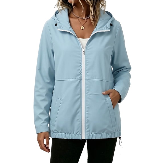 hotojiny Women's Raincoats Lightweight Waterproof Windproof Adjustable Windbreaker Rain Jackets Hoodies with Pockets S-XXL