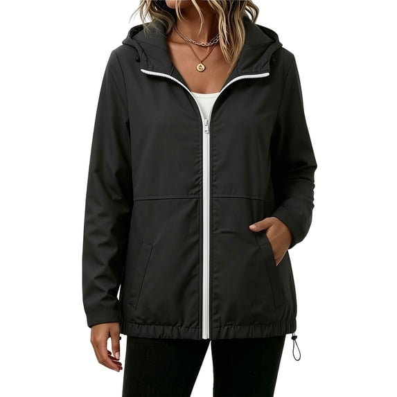 hotojiny Women's Raincoats Lightweight Waterproof Windproof Adjustable Windbreaker Rain Jackets Hoodies with Pockets S-XXL
