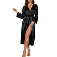 thumbnail image 1 of hotojiny Women's Satin Robe Soft Long Sleeve Bathrobe Bride Party Wedding Sleepwear Dressing Gown Loungewear, 1 of 5