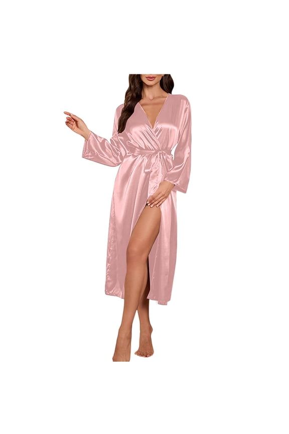 Women's Satin Robe Soft Long Sleeve Bathrobe Bride Party Wedding Sleepwear Dressing Gown Loungewear