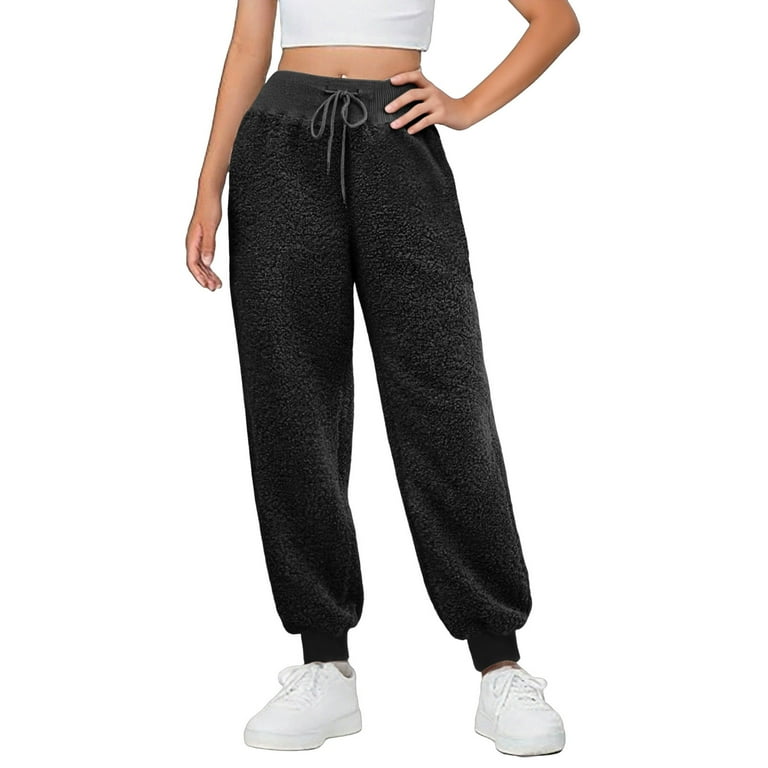 hotojiny Women's Sherpa Lined Sweatpants Winter Warm Fuzzy Fleece