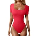 thumbnail image 1 of hotojiny Women's Short Sleeve Bodycon Rompers Trendy Knitted Ribbed Square Neck Bodysuit Casual Yoga Jumpsuit, 1 of 7