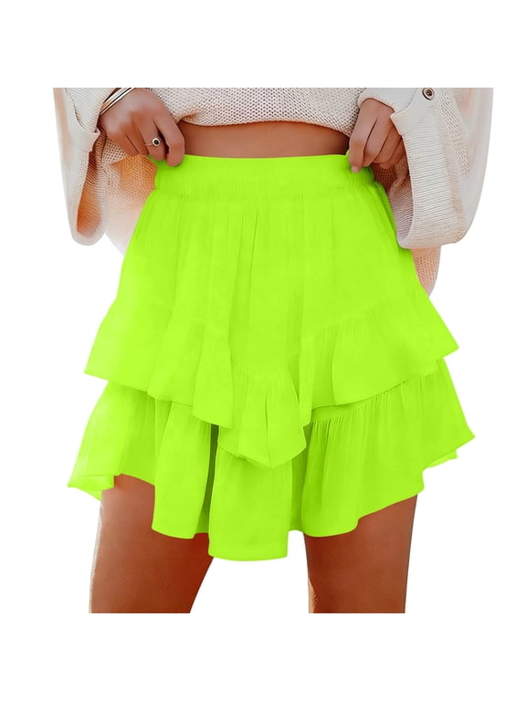 Women's Skirts High Waist Ruffle Flowy Mini Skirts Asymmetrical Hem Casual Boho Layered Beach Short Skirt