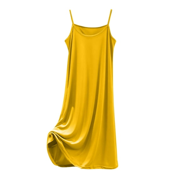hotojiny Women's Sleepwear Breathable Scoop Neck Nightgown Comfortable Spaghetti Strap Solid Color Nightwear Flowy Pajama Dress
