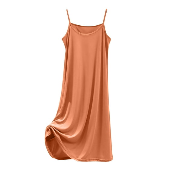 hotojiny Women's Sleepwear Breathable Scoop Neck Nightgown Comfortable Spaghetti Strap Solid Color Nightwear Flowy Pajama Dress