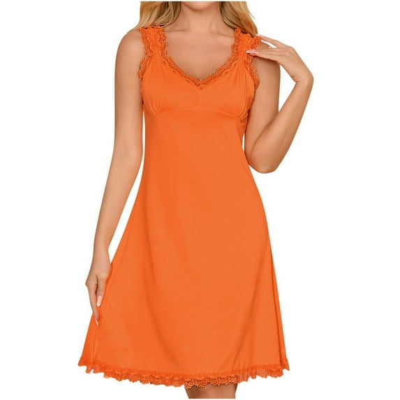 hotojiny Women's Soft Nightgown Cute Soft Sleeveless Lace Trim Sleepshirts Comfort V Neck Casual Homewear